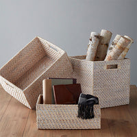 Whitewash Rattan Basket - Small