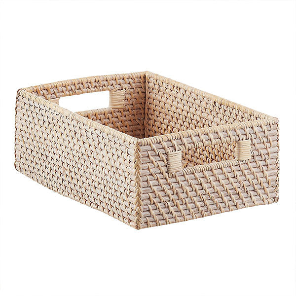 Whitewash Rattan Basket - Small