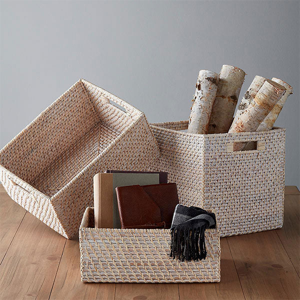 Whitewash Rattan Basket - Large