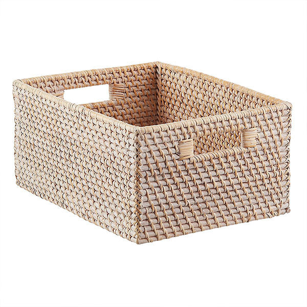 Whitewash Rattan Basket - Large