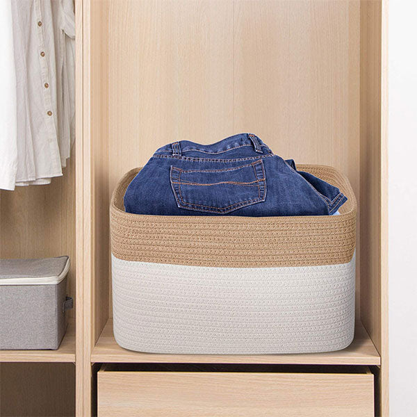 Woven Cotton Rope Storage Bin - Tan